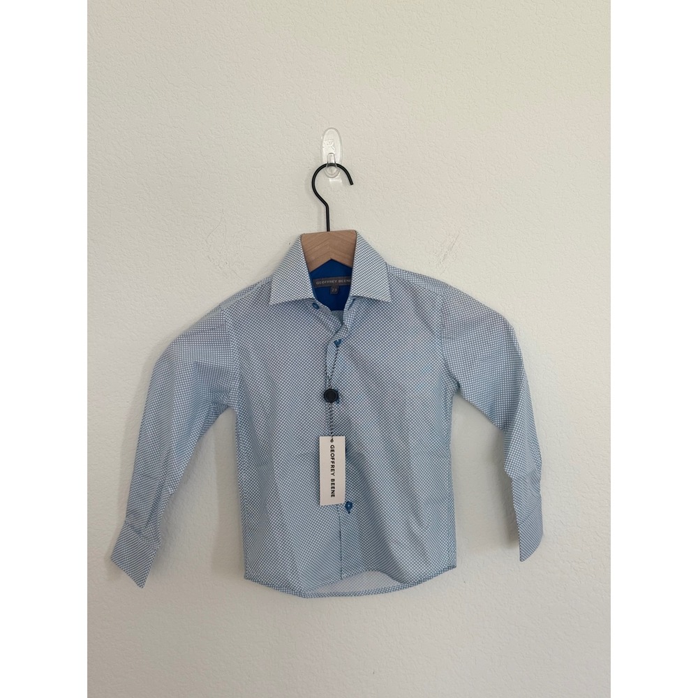 Geoffrey Beene Boys Blue Geometric Print Long Sleeve Button Down Dress Shirt 2-3